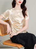 Women's Smooth Slim Fit Pleated Waist Elegant Jacquard Shirt