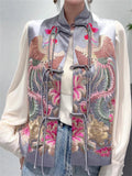 Women's Retro Stand Collar Tassel Button Phoenix Embroidery Vest