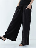 Women's Spring Summer Plain Cotton Linen Straight-Leg Pants