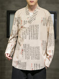 Chinese Style Lace-up Calligraphy Print Hanfu Shirts for Men