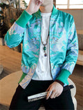 Male Hip Hop Chinese Dragon Print Slim Fit Baseball Jacket