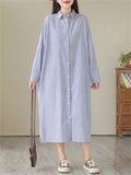 Comfortable Female Casual Long-sleeved Striped Shirtdress