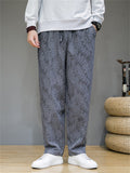 Men's Leaf Jacquard Side Slit Drawstring Casual Pants