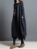 Female Minimalist Cozy Cotton Mid-Length Lantern Dress