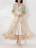 Vintage Ethnic Printed Cardigan Long Coat for Women