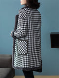 Ladies Vintage Plaid Notched Lapel Plush Lining Overcoat