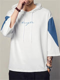 Men's Sports Hooded Drawstring 3/4 Sleeve Pullover Shirt