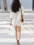 Female 100% Linen Short Sets Button Up Shirt + Casual Shorts