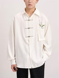 Bamboo Leaf Embroidery Metal Button Men's Vintage Shirt