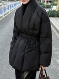 Women's Chic V Neck Tie-Waist Wrap White Duck Down Coat