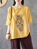 Ethnic Style Embroidered Women's Half Sleeve Shirts