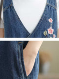 Beautiful Chinese Style Peony Embroideried Female V Neck Jumpsuit