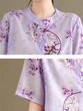 Women's Gentle Flower Embroidery Round Neck Half Sleeve Shirt