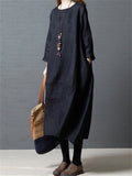 Female Minimalist Cozy Cotton Mid-Length Lantern Dress