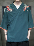 Summer Men's Contrast Color Dragon Embroidered Shirts