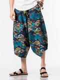 Men's Chinese Style Plus Size Printed Cropped Pants