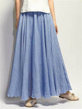 Women's Elastic Waist Pleated Maxi Linen Skirts