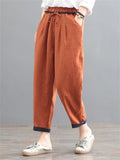 Comfortable Cotton Linen Drawstring Simple Tapered Pants for Women