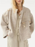 Spring French Style Stand Collar Short Woollen Jacket for Women