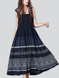 Ladies Bohemian Style Embroidery Sleeveless Pleated Swing Dress