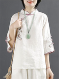 Chinese Ancient Style Floral Embroidery Knot Button Shirt for Women