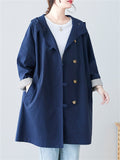 Pure Color Hooded Trench Coats Mid-length Jackets for Women