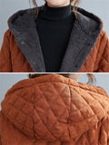 Women's Windproof Thermal Cotton Padded Plush Liner Hooded Coat