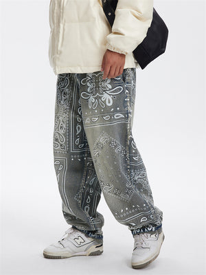 Cashew Flower Printing Hip Hop Jeans for Men