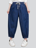 Women's Classic Blue Drawstring Loose Harem Jeans