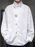 Men's Satin Jacquard Stand Collar Shirt with Metal Buttons