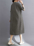 Women's Cotton Linen Lace V-Neck A-Line Plaid Dress