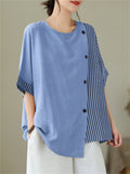 Women's Round Neck Striped Patchwork Irregular T-shirt