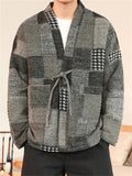 Men's Color Block Patchwork Front Lace Up Loose Jacket