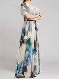 Ladies Irregular One-Shoulder Printed Chiffon Dress