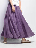 Women's Elastic Waist Pleated Maxi Linen Skirts