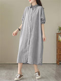 Comfortable Female Casual Long-sleeved Striped Shirtdress