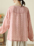 Leaves Printed Women's Chinese Style Pink Shirts