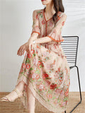 Ladies Popular Floral Embroidered V-Neck Ruffle Dress