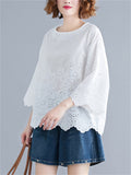 Summer Elegant Hollow Out Design Cozy Half Sleeve Shirt for Women