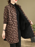 All-Over Floral Print Lapel Mid Length Coat for Lady