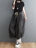 Drawstring Baggy Wide Leg Jeans for Women