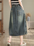 Ladies Floral Embroidered Lace-Up A-Line Denim Skirts