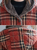 Ladies Fashion Plush Lined Plaid Coat with Hood