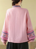 Women's Embroidery Stand Collar Cotton Linen Long Sleeve Shirt