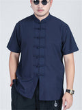 Men's Retro Solid Color Short Sleeve Tang Suit Shirt