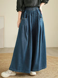 Women's Chic Washed Effect Wide Leg Denim Pants