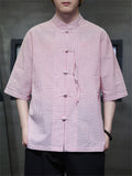 Traditional Chinese Clothing Male Knot Button Stripe Shirts