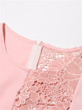 Pink Lace Floral Embroidery Flare Sleeve Maxi Dress for Women