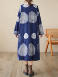 Lady Ethnic Style Polka Dot Fleece-lined Winter Cotton Linen Dress