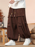 Men's Ethnic Braided Drawstring Baggy Corduroy Pants